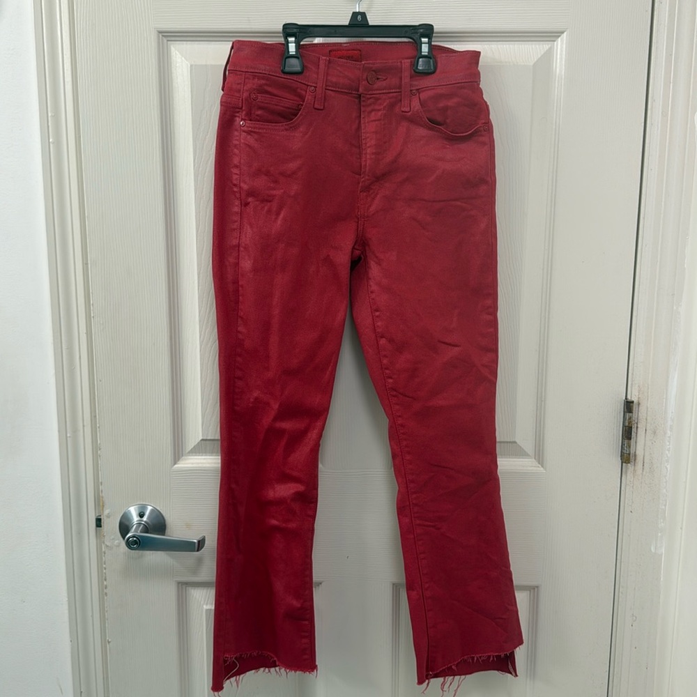 Mother Insider Crop Step Fray Jeans *Never A Dull Moment*, Size 24, Red W/Shine